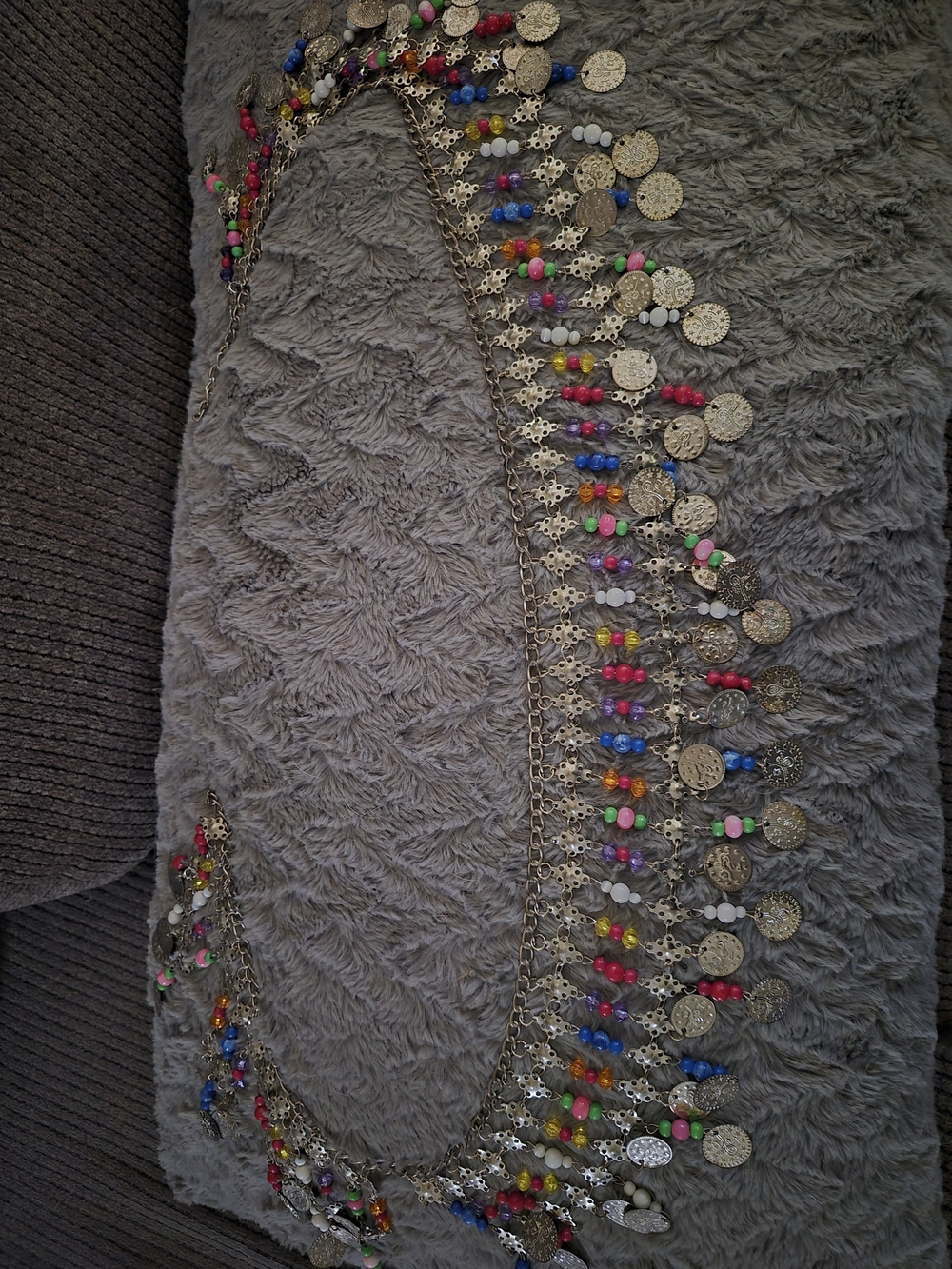 Silver Coin Fringe Belt with Multicolor Beads